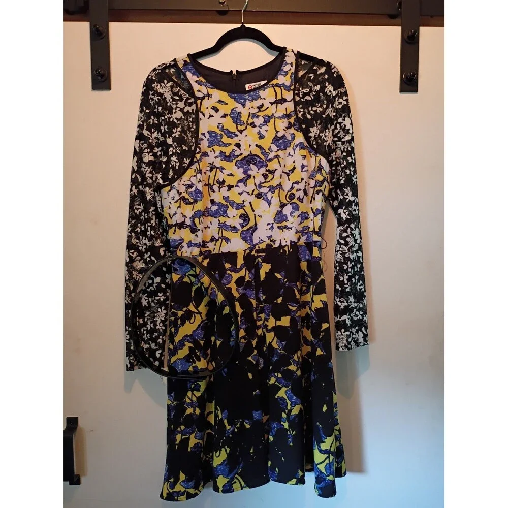 Peter Pilotto for Target Floral Mini Dress Lace Long Sleeve with Belt